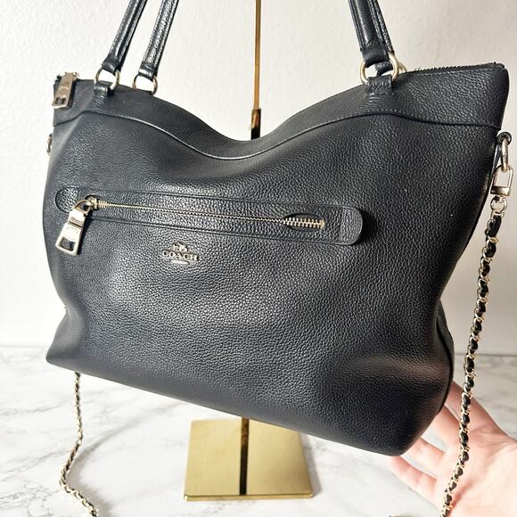 4. Coach Tyler Black Pebble Leather Shoulder Zip Top Tote Bag Goldtone hardware - Picture 3 of 15